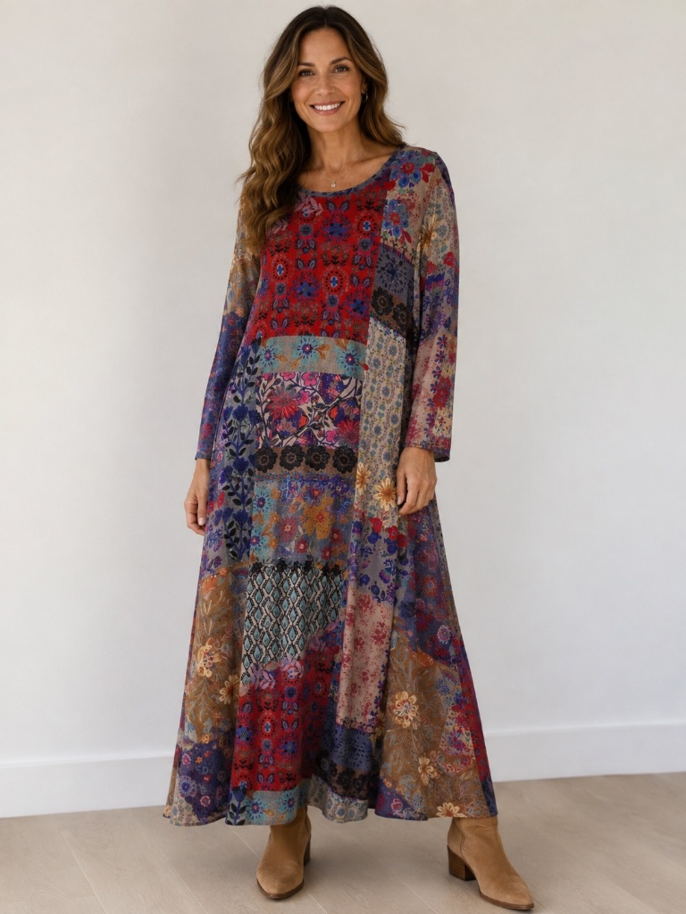 Natural Life maxi dress XL florals patchwork A line stretch soft cottage core